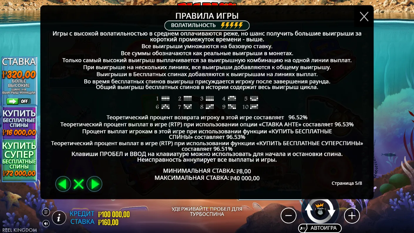 Big Bass Splash 1000 — правила и таблица выплат 4