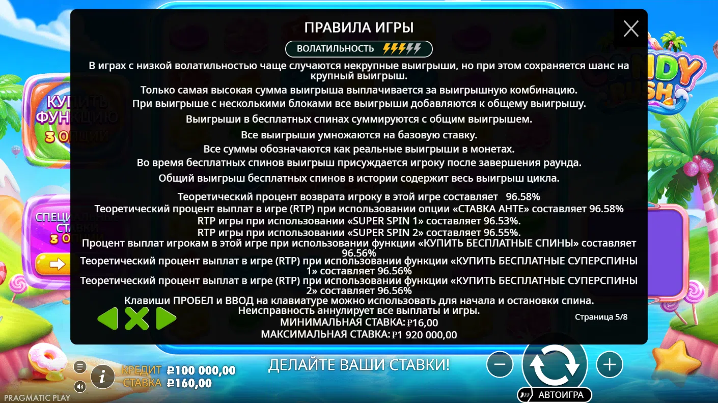 Candy Rush — правила и таблица выплат 5
