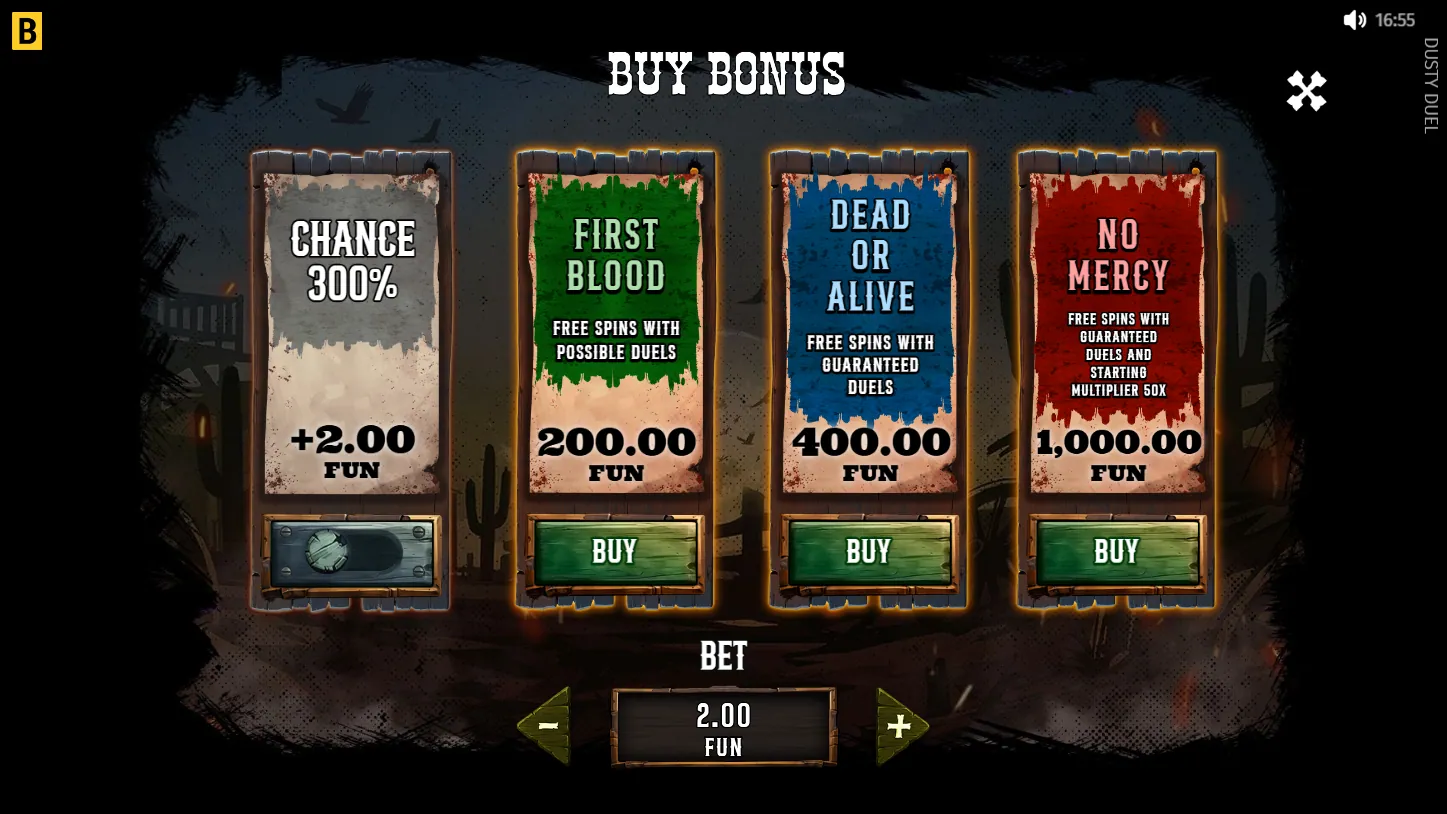 Dusty Duel — меню Bonus Buy