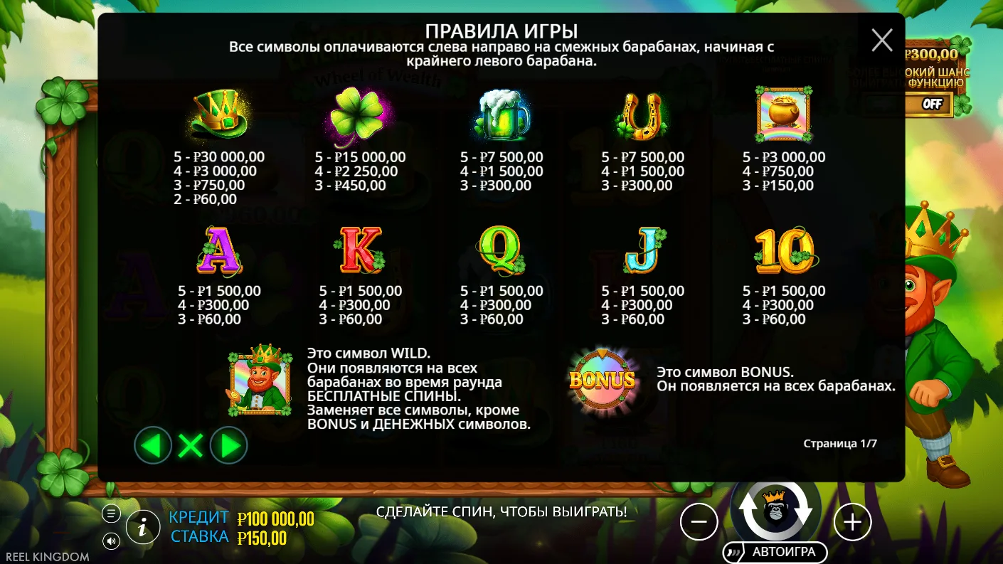 Emerald King – Wheel of Wealth — правила и таблица выплат 4