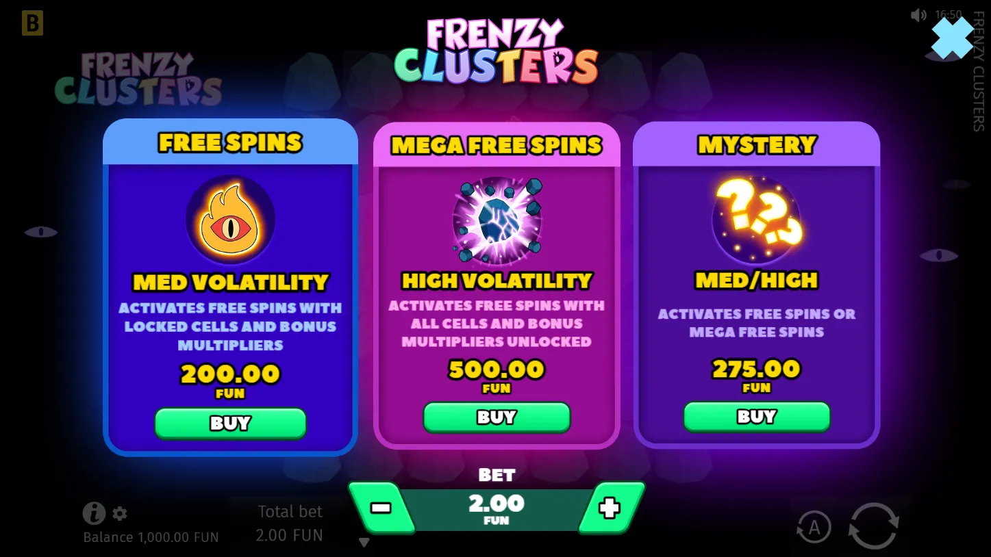 Frenzy Clusters — меню Bonus Buy