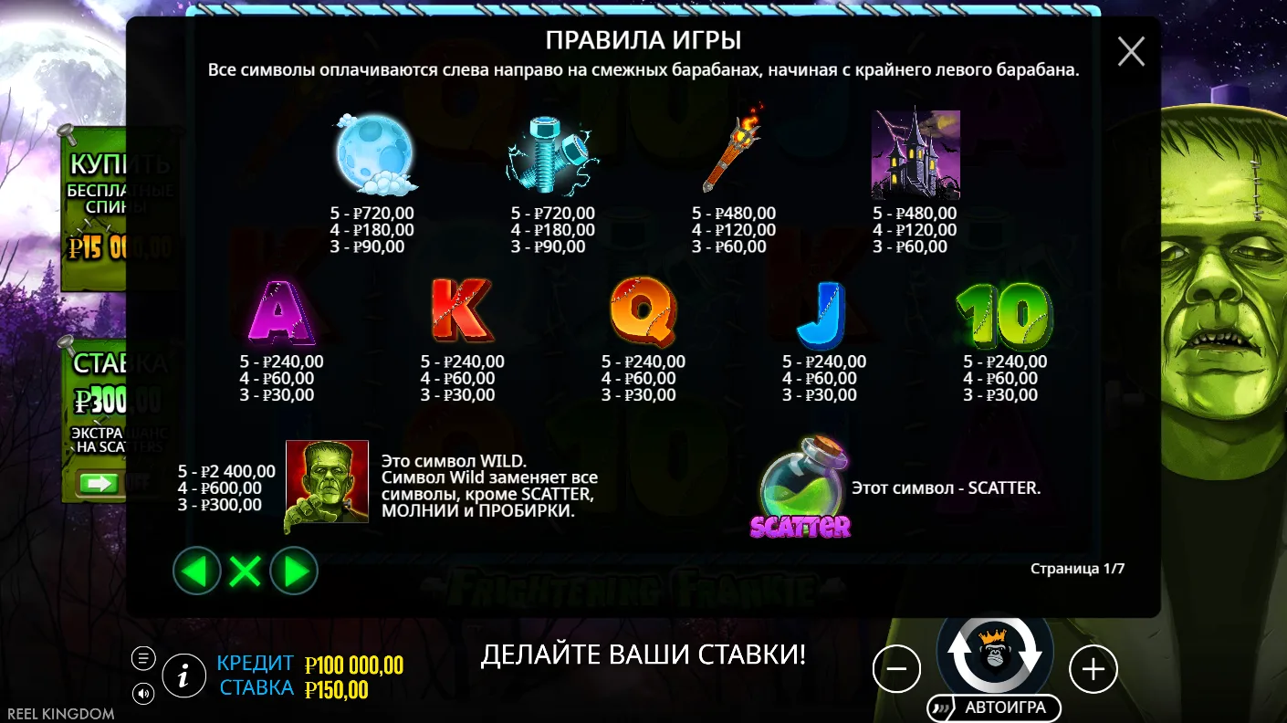 Frightening Frankie — правила и таблица выплат 4
