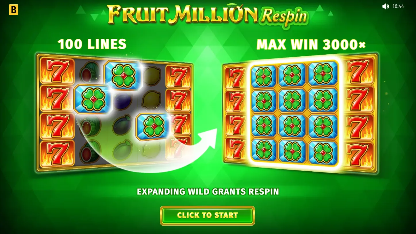 Fruit Million Respin — загрузочный экран и оформление игры
