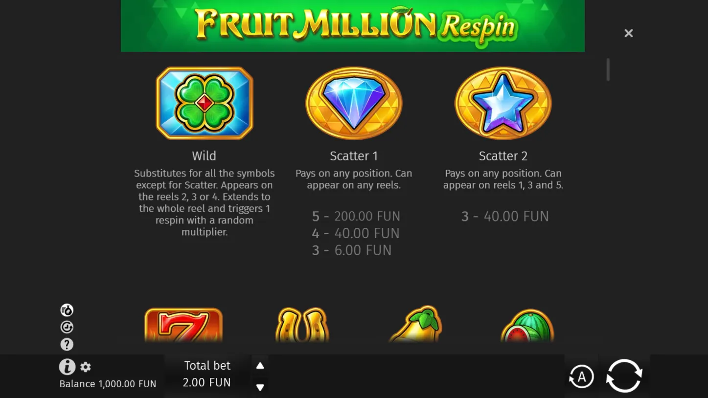 Fruit Million Respin — правила игры 1