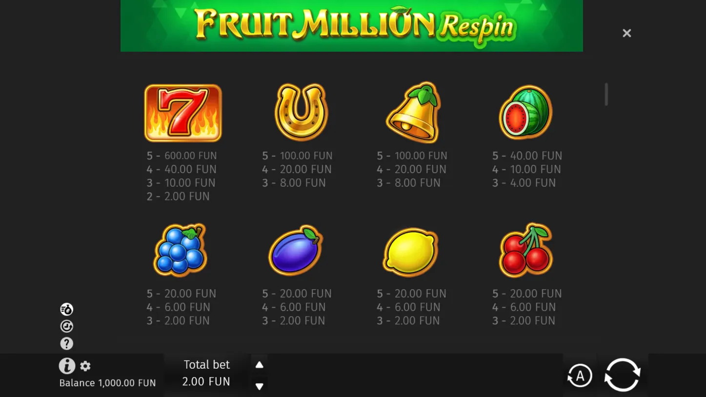 Fruit Million Respin — правила игры 2