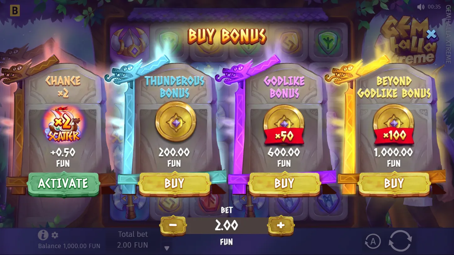 Gemhalla Xtreme — меню Bonus Buy