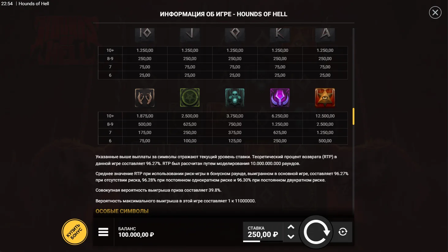 Hounds of Hell — правила и таблица выплат 8