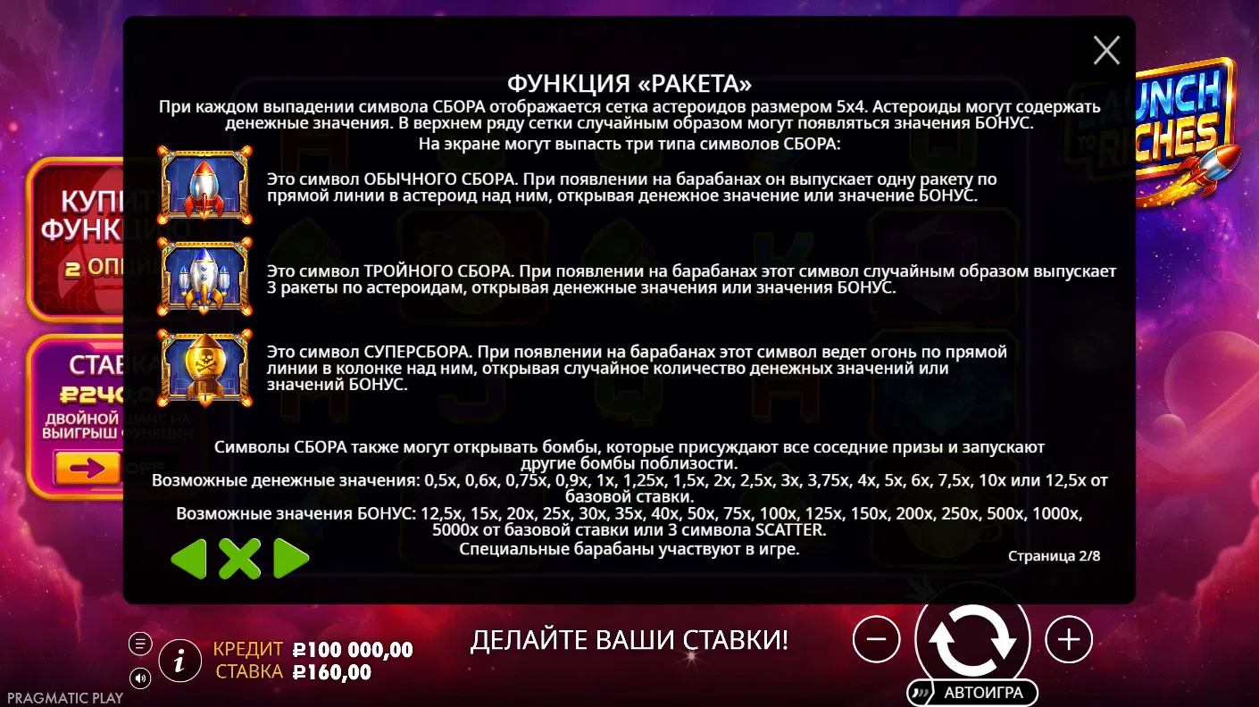 Launch to Riches — правила и таблица выплат 2