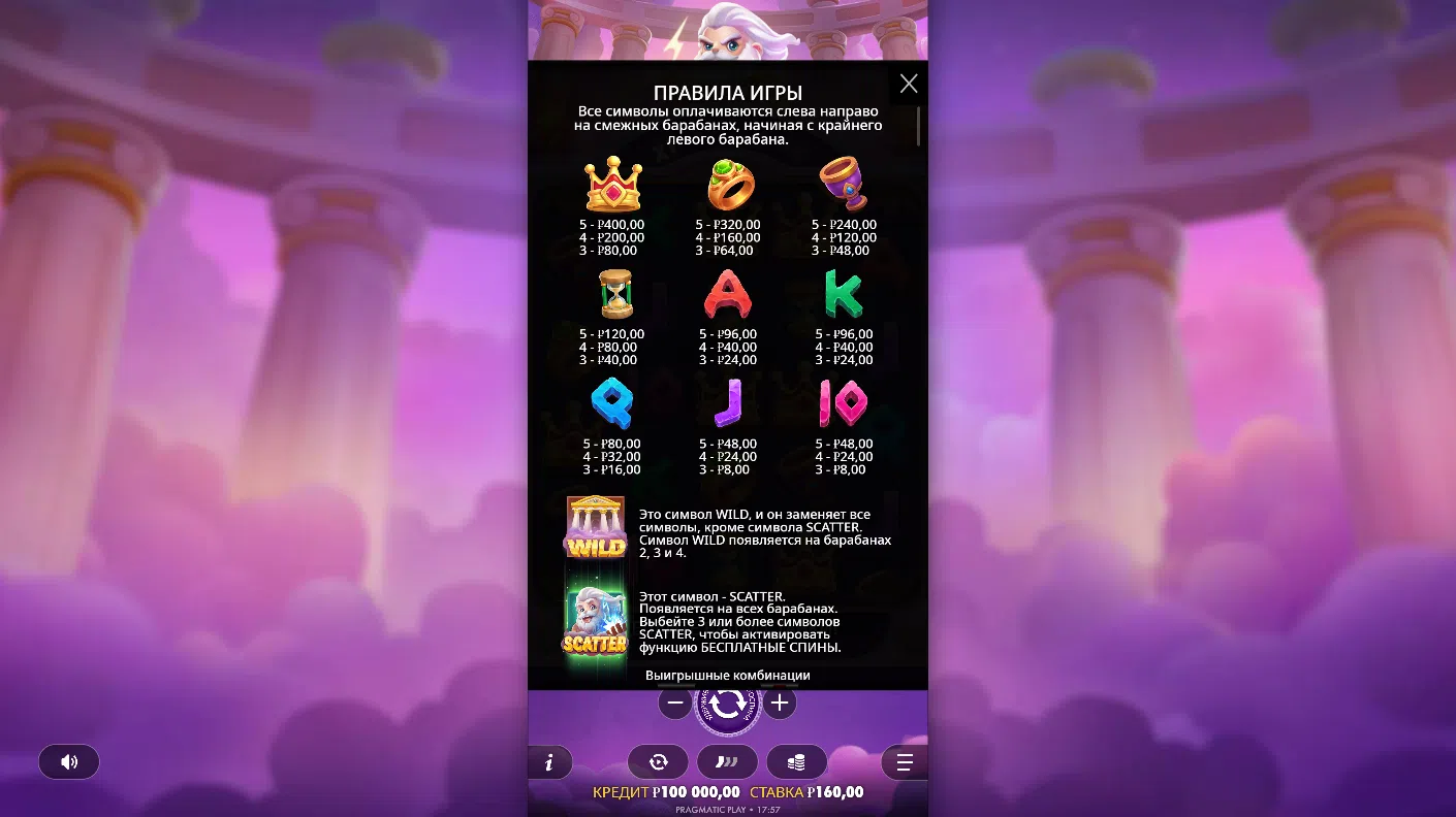 Olympus Wins — правила игры