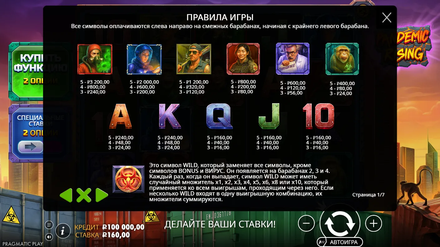 Pandemic Rising — правила и таблица выплат 4