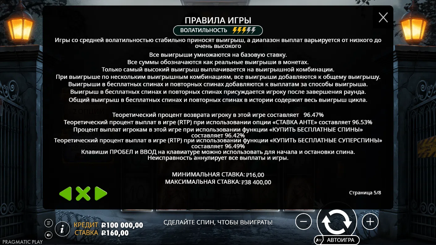 Sanatorium Secrets — правила и таблица выплат 5