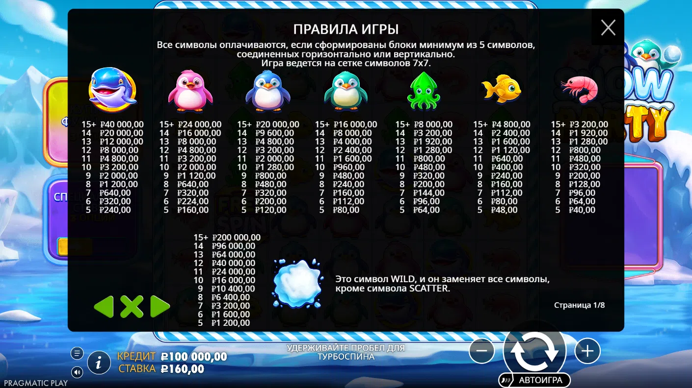 Snow Party — правила и таблица выплат 1