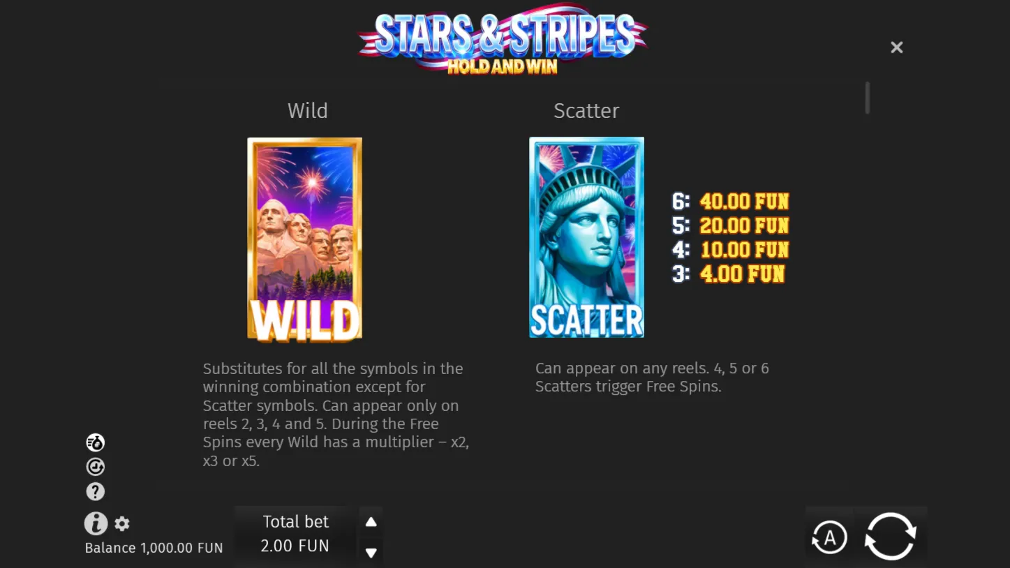 Stars & Stripes Hold and Win — правила игры 1