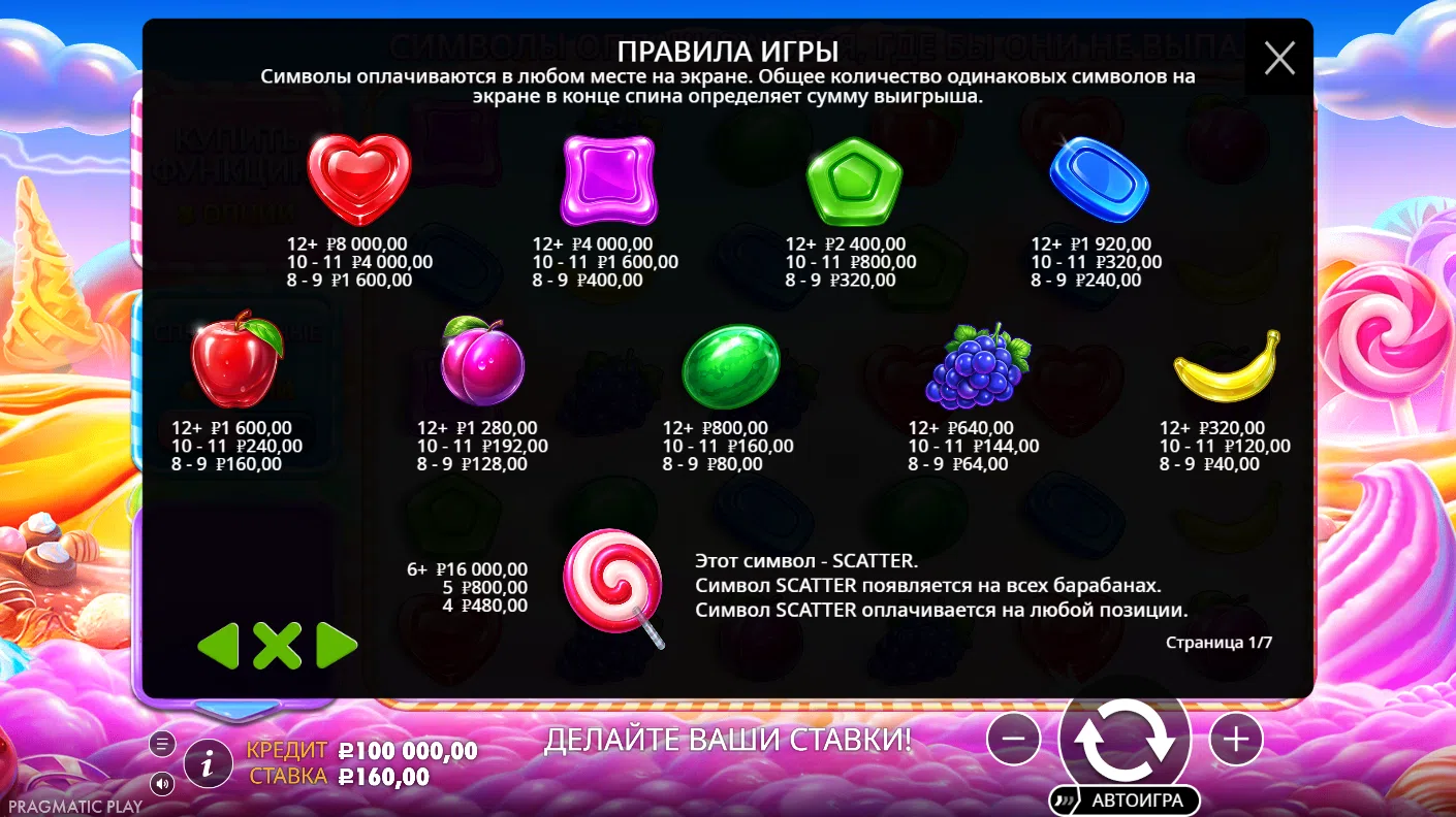 Sweet Bonanza 2500 — правила и таблица выплат 1