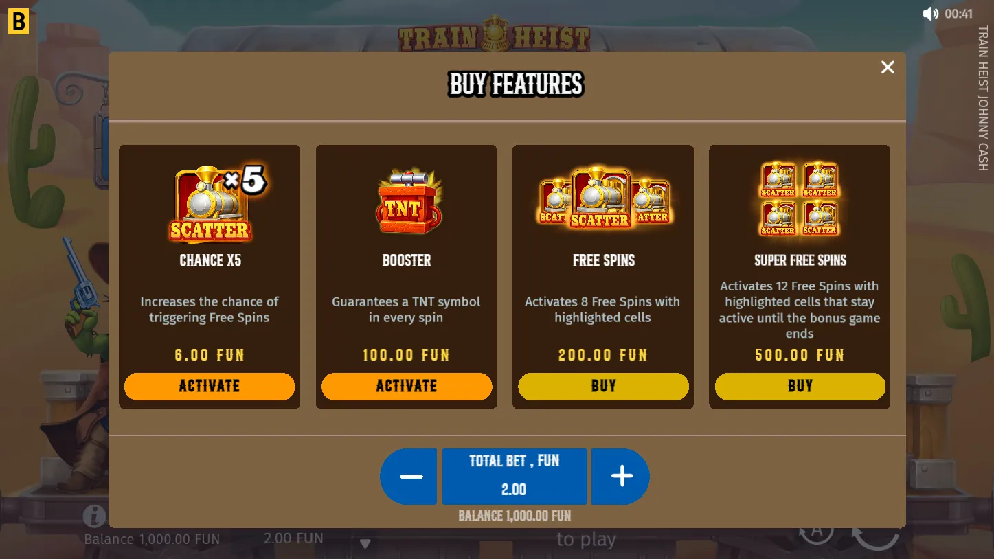 Train Heist Johnny Cash — меню Bonus Buy
