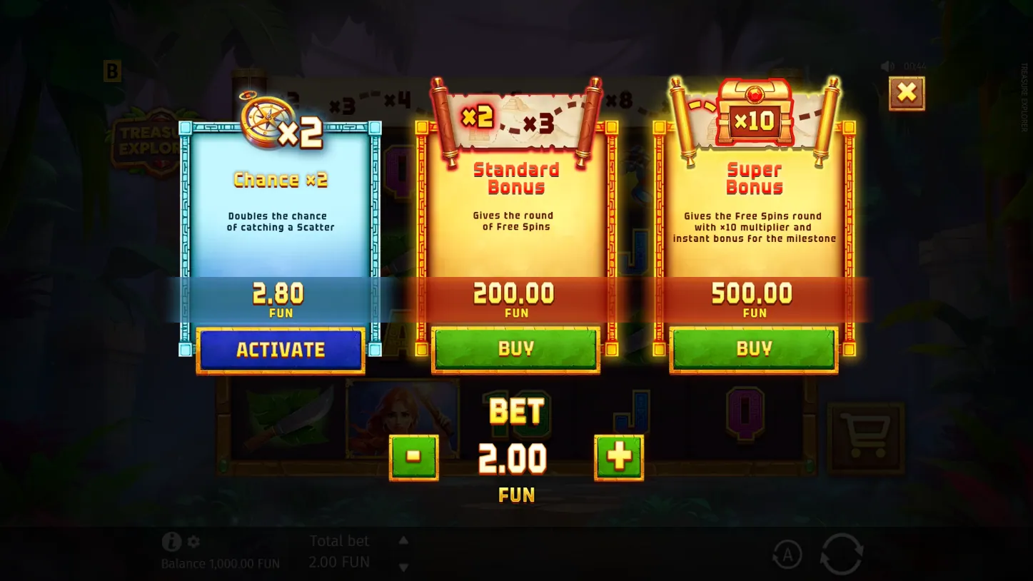 Treasure Explorer — меню Bonus Buy