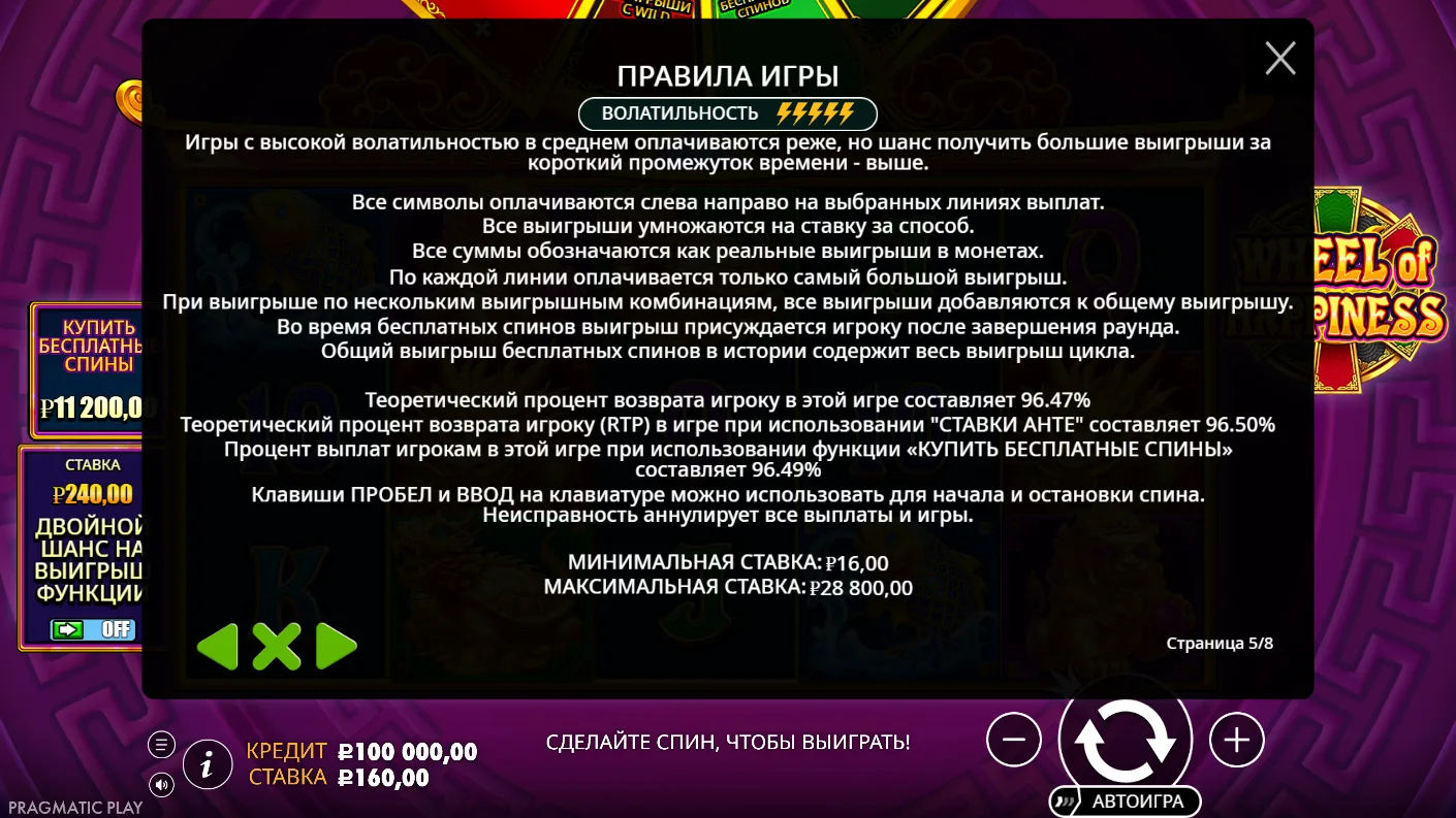 Wheel of Happiness — правила и таблица выплат 4