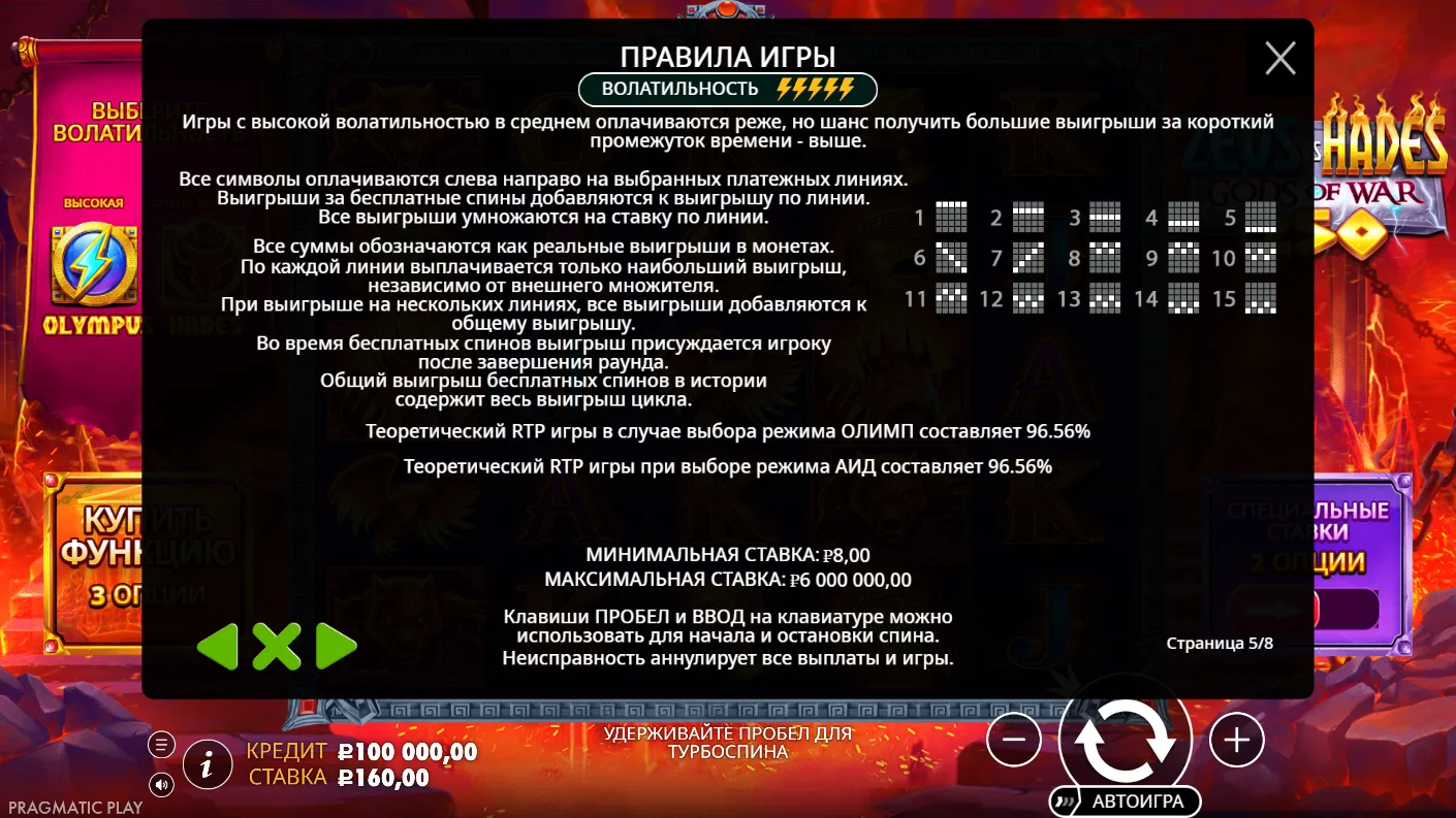 Zeus vs Hades – Gods of War 250 — правила и таблица выплат 6